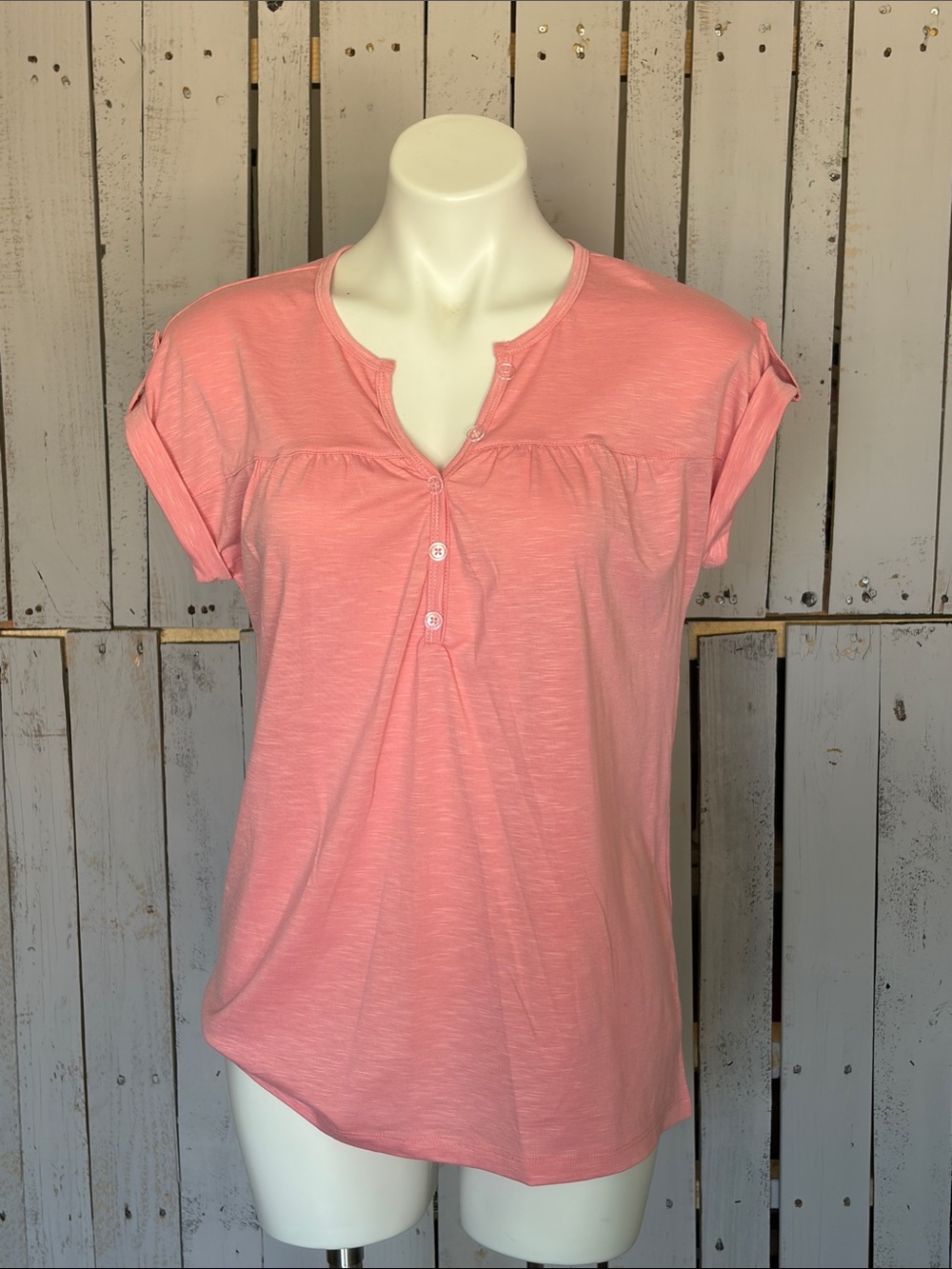 Women's Soft Pink Short-Sleeve Henley Tee